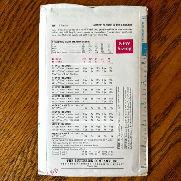 UNCUT Vintage 1960s Butterick 4881 Sewing Pattern Womens Size XS Top 3 Styles - Picture 2 of 2